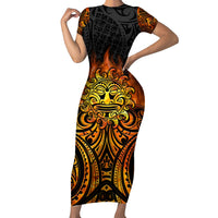 New Zealand Tamanuitera The Sun Short Sleeve Bodycon Dress Maori Pattern