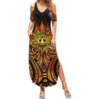 New Zealand Tamanuitera The Sun Summer Maxi Dress Maori Pattern LT05 Women Orange - Polynesian Pride