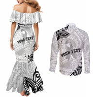 Personalised Polynesia Brain Cancer Couples Matching Mermaid Dress and Long Sleeve Button Shirt No One Fights Alone LT05 - Polynesian Pride
