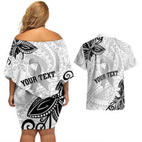 Personalised Polynesia Brain Cancer Couples Matching Off Shoulder Short Dress and Hawaiian Shirt No One Fights Alone LT05 - Polynesian Pride