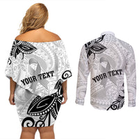 Personalised Polynesia Brain Cancer Couples Matching Off Shoulder Short Dress and Long Sleeve Button Shirt No One Fights Alone LT05 - Polynesian Pride