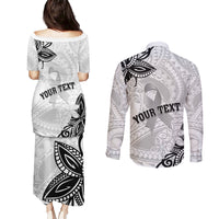 Personalised Polynesia Brain Cancer Couples Matching Puletasi and Long Sleeve Button Shirt No One Fights Alone LT05 - Polynesian Pride