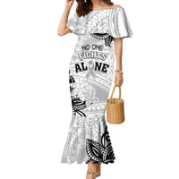 Personalised Polynesia Brain Cancer Family Matching Mermaid Dress and Hawaiian Shirt No One Fights Alone