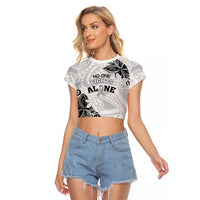 Personalised Polynesia Brain Cancer Raglan Cropped T Shirt No One Fights Alone