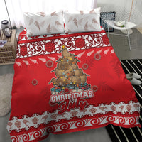 New Zealand Christmas In July Bedding Set Maori Kiwi Xmas Tree - Red