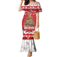 Personalised New Zealand Christmas In July Family Matching Mermaid Dress and Hawaiian Shirt Maori Kiwi Xmas Tree - Red