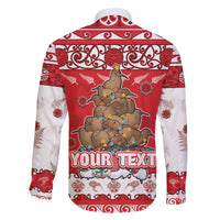 Personalised New Zealand Christmas In July Family Matching Off The Shoulder Long Sleeve Dress and Hawaiian Shirt Maori Kiwi Xmas Tree - Red