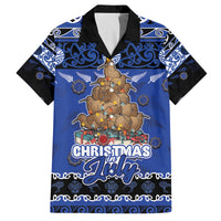 Personalised New Zealand July Christmas Family Matching Off Shoulder Short Dress and Hawaiian Shirt Maori Kiwi Xmas Tree - Blue