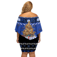 Personalised New Zealand July Christmas Family Matching Off Shoulder Short Dress and Hawaiian Shirt Maori Kiwi Xmas Tree - Blue