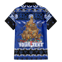 Personalised New Zealand July Christmas Family Matching Puletasi and Hawaiian Shirt Maori Kiwi Xmas Tree - Blue