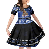 Personalised New Zealand July Christmas Family Matching Tank Maxi Dress and Hawaiian Shirt Maori Kiwi Xmas Tree - Blue