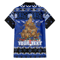 Personalised New Zealand July Christmas Hawaiian Shirt Maori Kiwi Xmas Tree - Blue