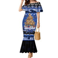 Personalised New Zealand July Christmas Mermaid Dress Maori Kiwi Xmas Tree - Blue LT05 Women Blue - Polynesian Pride