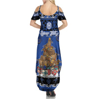Personalised New Zealand July Christmas Summer Maxi Dress Maori Kiwi Xmas Tree - Blue LT05 - Polynesian Pride
