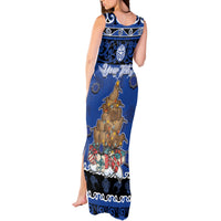 Personalised New Zealand July Christmas Tank Maxi Dress Maori Kiwi Xmas Tree - Blue LT05 - Polynesian Pride