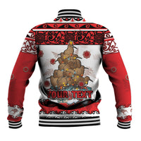 Personalised New Zealand July Christmas Baseball Jacket Maori Kiwi Xmas Tree - White