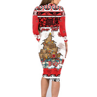 Personalised New Zealand July Christmas Family Matching Long Sleeve Bodycon Dress and Hawaiian Shirt Maori Kiwi Xmas Tree - White LT05 - Polynesian Pride