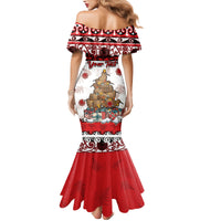 Personalised New Zealand July Christmas Family Matching Mermaid Dress and Hawaiian Shirt Maori Kiwi Xmas Tree - White