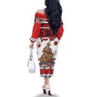 Personalised New Zealand July Christmas Family Matching Off The Shoulder Long Sleeve Dress and Hawaiian Shirt Maori Kiwi Xmas Tree - White