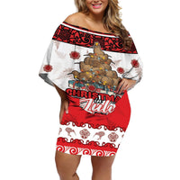Personalised New Zealand July Christmas Off Shoulder Short Dress Maori Kiwi Xmas Tree - White LT05 Women White - Polynesian Pride