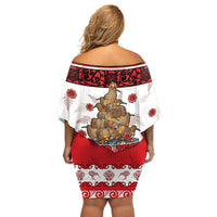Personalised New Zealand July Christmas Off Shoulder Short Dress Maori Kiwi Xmas Tree - White LT05 - Polynesian Pride