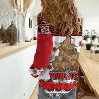 Personalised New Zealand July Christmas Women Casual Shirt Maori Kiwi Xmas Tree - White