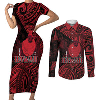 Hawaii King Kamehameha Couples Matching Short Sleeve Bodycon Dress and Long Sleeve Button Shirt With Hawaiian Ipu Motifs Red Version LT05 Red - Polynesian Pride