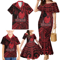 Hawaii King Kamehameha Family Matching Mermaid Dress and Hawaiian Shirt With Hawaiian Ipu Motifs Red Version LT05 - Polynesian Pride