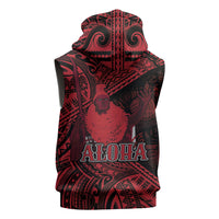 Hawaii King Kamehameha Sleeveless Zip Hoodie With Hawaiian Ipu Motifs Red Version LT05 - Polynesian Pride