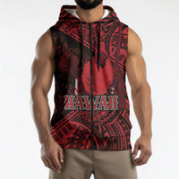 Hawaii King Kamehameha Sleeveless Zip Hoodie With Hawaiian Ipu Motifs Red Version LT05 - Polynesian Pride