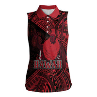 Hawaii King Kamehameha Women Sleeveless Polo Shirt With Hawaiian Ipu Motifs Red Version LT05 Female Red - Polynesian Pride