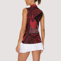 Hawaii King Kamehameha Women Sleeveless Polo Shirt With Hawaiian Ipu Motifs Red Version LT05 - Polynesian Pride
