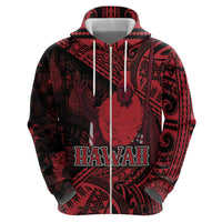 Hawaii King Kamehameha Zip Hoodie With Hawaiian Ipu Motifs Red Version LT05 - Polynesian Pride