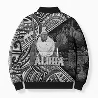 Hawaii King Kamehameha Bomber Puffer Jacket With Hawaiian Ipu Motifs Black Version LT05 - Polynesian Pride