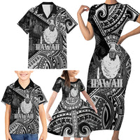 Hawaii King Kamehameha Family Matching Short Sleeve Bodycon Dress and Hawaiian Shirt With Hawaiian Ipu Motifs Black Version