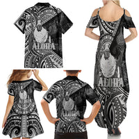 Hawaii King Kamehameha Family Matching Summer Maxi Dress and Hawaiian Shirt With Hawaiian Ipu Motifs Black Version