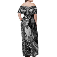 Hawaii King Kamehameha Off Shoulder Maxi Dress With Hawaiian Ipu Motifs Black Version