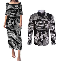 Hawaii Beautiful Hula Dancers Couples Matching Puletasi and Long Sleeve Button Shirt With Ipu Keke And Pahu Drum