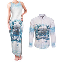 Hawaii Sugar Plantation Couples Matching Tank Maxi Dress and Long Sleeve Button Shirt With Hawaiian Tapa Pattern