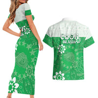 Cook Islands Maori Language Week Couples Matching Short Sleeve Bodycon Dress and Hawaiian Shirt Pacific Tapa Pattern