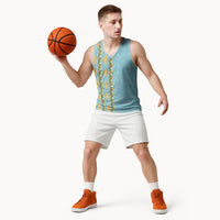 Hawaii Shell Tiare Anthurium Heliconia Lei Basketball Jersey With Tapa Pattern Baby Blue