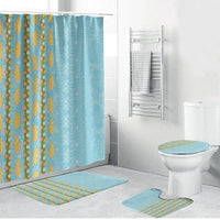 Hawaii Shell Tiare Anthurium Heliconia Lei Bathroom Set With Tapa Pattern Baby Blue
