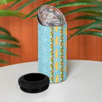 Hawaii Shell Tiare Anthurium Heliconia Lei 4 in 1 Can Cooler Tumbler With Tapa Pattern Baby Blue