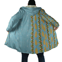 Hawaii Shell Tiare Anthurium Heliconia Lei Cloak With Tapa Pattern Baby Blue