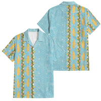 Hawaii Shell Tiare Anthurium Heliconia Lei Family Matching Mermaid Dress and Hawaiian Shirt With Tapa Pattern Baby Blue LT05 Dad's Shirt - Short Sleeve Blue - Polynesian Pride