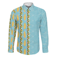 Hawaii Shell Tiare Anthurium Heliconia Lei Family Matching Summer Maxi Dress and Hawaiian Shirt With Tapa Pattern Baby Blue