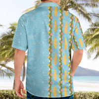 Hawaii Shell Tiare Anthurium Heliconia Lei Hawaiian Shirt With Tapa Pattern Baby Blue LT05 - Polynesian Pride