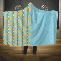 Hawaii Shell Tiare Anthurium Heliconia Lei Hooded Blanket With Tapa Pattern Baby Blue