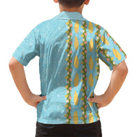Hawaii Shell Tiare Anthurium Heliconia Lei Kid Hawaiian Shirt With Tapa Pattern Baby Blue LT05 - Polynesian Pride