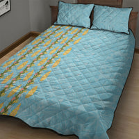 Hawaii Shell Tiare Anthurium Heliconia Lei Quilt Bed Set With Tapa Pattern Baby Blue